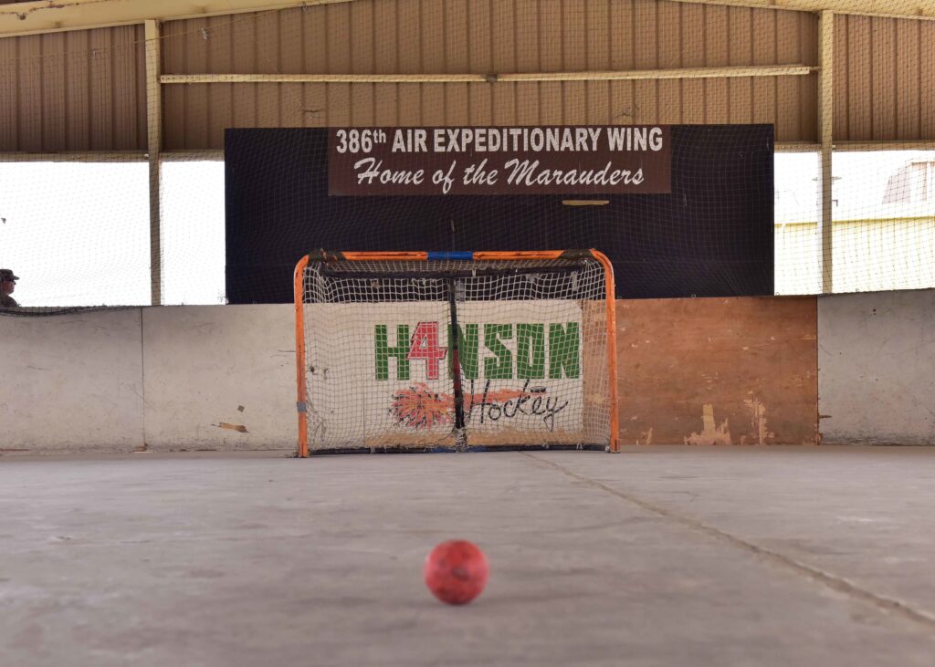 The 386th Air Expeditionary Wing hockey rink serving in Southwest Asia. 