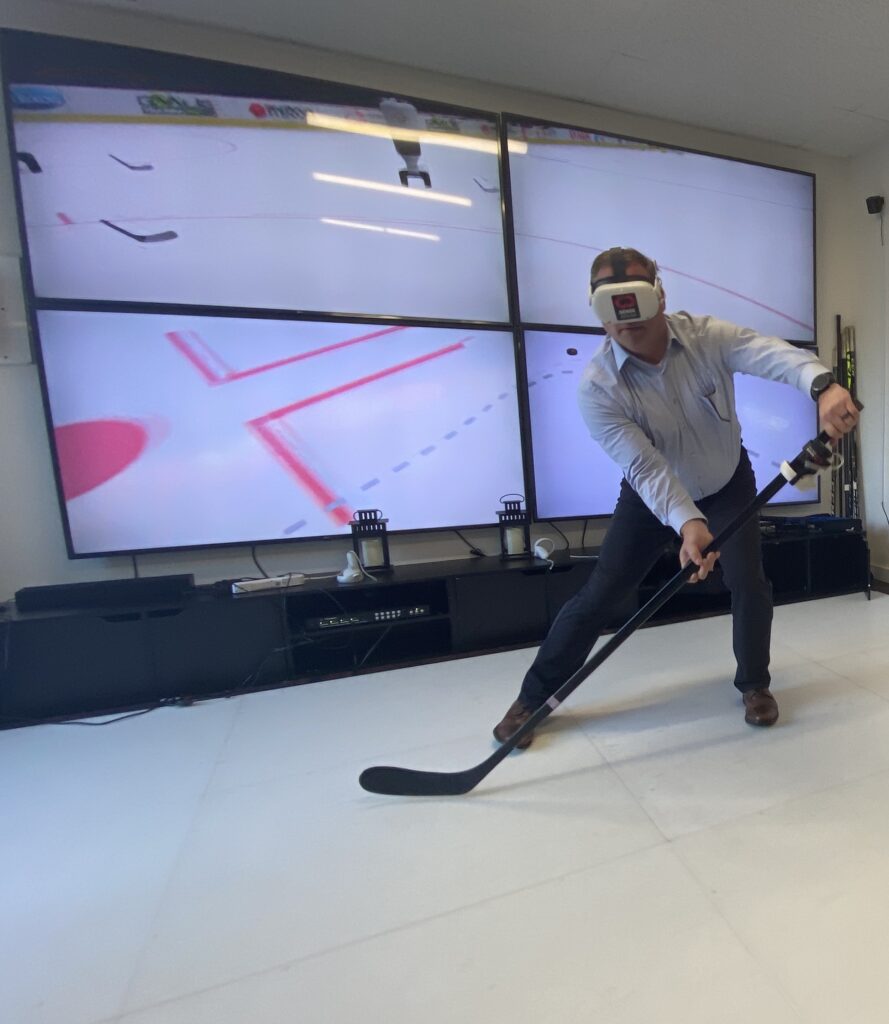 Sense Arena, a virtual reality hockey training system.